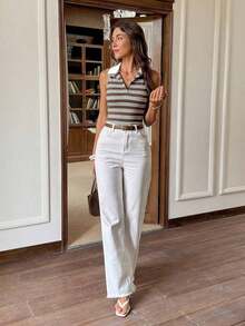 Camiseta sin mangas de cuello polo a rayas, chaleco acanalado casual retro para mujer.Camiseta de tirantes casual a rayas, versátil para mujer, verano, primavera, Día de San Valentín, Carnaval, playa, vacaciones, casual, fiesta, boda, elegante - Multicolor 2 - Ver 5