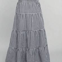 Plaid Print High Waist Ruffle Hem Skirt - Rojo - Ver 7