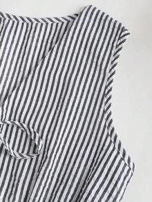 Set de 2 piezas: Pantalones rectos con cordones y rayas, estilo callejero para mujer, verano - Azul marino - Ver 8