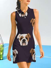 Womens Comfortable Fashion Vestidos Polo Para Mujer  Bulldog Print Knee Length Golf Dress For Leisure Sports Casual Outdoors - Nhiều màu - Xem 3