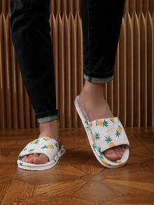 Anti-Slip Linen House Slippers With Fruit Print Comfortable Breathable Home Shoes - Yellow - View 4