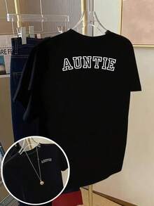 Camiseta de Mujer con Estampado de Tía y Letras Blancas "AUNTIE" - Top Casual de Manga Corta y Cuello Redondo para Tías, Diseño de Nai Nai Chino y Halo Coreano, Ropa Casual para Primavera, Verano y Otoño, Idea de Regalo Divertida (Negro) Y2k Camiseta Camisa De - Blanco - Ver 10
