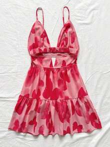 Vestido de vacaciones sin mangas con tirantes tipo espagueti, escote en V, estilo en línea A con huecos y espalda descubierta, 25 estilos - Rosa Fucsia - Ver 2