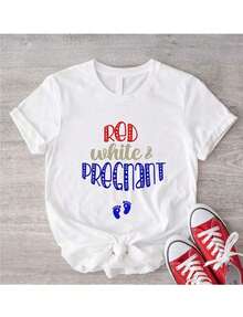 1 Red And White Maternity T-Shirt, Pregnancy Announcement T-Shirt, T-Shirt For Expectant Mothers, Gifts For Expectant Mothers, T-Shirts For Expectant Mothers, TC-418180g 100% Soft Cotton. - 黑色 - 查看 4