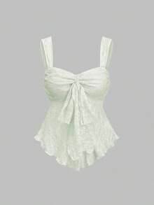 Top corto tipo tubo con lazo y estampado texturizado - verde menta - Ver 7