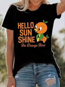 Una camiseta retro de manga corta para mujer, moderna y a la moda, adecuada para actividades al aire libre en primavera y verano, camiseta de mujer con diseño de pájaro naranja "Hello Sunshine" - camiseta suave para uso diario, diseño de pájaro feliz, top casual, para primavera, verano y otoño, con un patrón divertido, tela duradera, corte holgado, mangas cortas y ligeras, talla para adulto.blusas para mujer,blusas casuales para dama,tops,, mujer premium,y2k,playeras de mujer curvy,ofertas y liquidaciones ropa mujer,playeras deportivas para mujer,,playeras de hombre, mujer,blusas>elegante 7SQ5 - Negro - Ver 8
