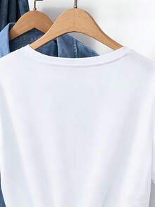 Camiseta casual para mujer con estampado creativo de conchas marinas, textura suave para uso diario, estilo playa - Blanco - Ver 3
