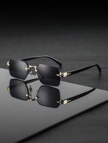 1pc Retro Solid Color Frameless Fashion Glasses, Unisex High-End Personalized Metal Rimless Glasses, Suitable For Vacation, Travel, Street Photography, Hiking, Party, Music Festival, And Ideal Gift - Multicolor - View 14