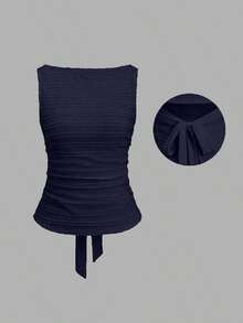 Camiseta sin espalda de unicolor casual para mujer en verano - Azul marino - Ver 7
