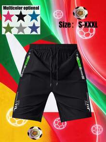 Pantalones cortos de running para hombre, pantalones cortos deportivos de entrenamiento con cordón elástico de secado rápido y bolsillos con cremallera, pantalones cortos deportivos transpirables para entrenamiento, set individual - Negro - Ver 6