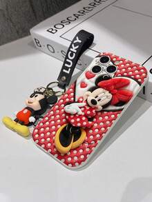 Disney Mickey Mouse Clubhouse Phone Case : 3D Fluffy Pattern Border Protector Phone Soft Phone Case With A Free Cute Mickey Bracelet Chain Lanyard, Mickey, Minnie, Goofy, Donald Duck, Daisy Duck, Pluto, For Apple 17 Promax 17 Pro 16 15 14 13 12 11 Pro Max XS Max X XR Soft Cover Summer Phone Case - 白色 - 查看 7