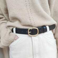 1pc Plus Size Women's Solid Color Minimalist Gold Buckle PU Leather Belt, Suitable For Pairing With Various Pants - Black - View 9