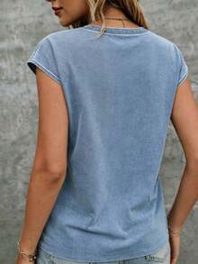 Camiseta sin mangas de cuello en V para mujer, con estampado de efecto vaquero, diseño de bolsillo falso, top casual de verano para exteriores, gráfico elegante, versátil para uso diario, al aire libre, compras, viajes - Multicolor 2 - Ver 2