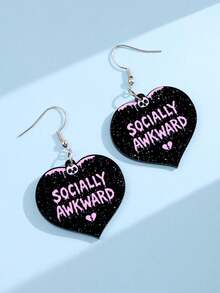 1 Pair Elegant Fashionable Unique Shiny Pink Skull & Heart Acrylic Dangle Earrings, Suitable For Daily Wear, Party, Commute, Holiday - Multicolor - View 3