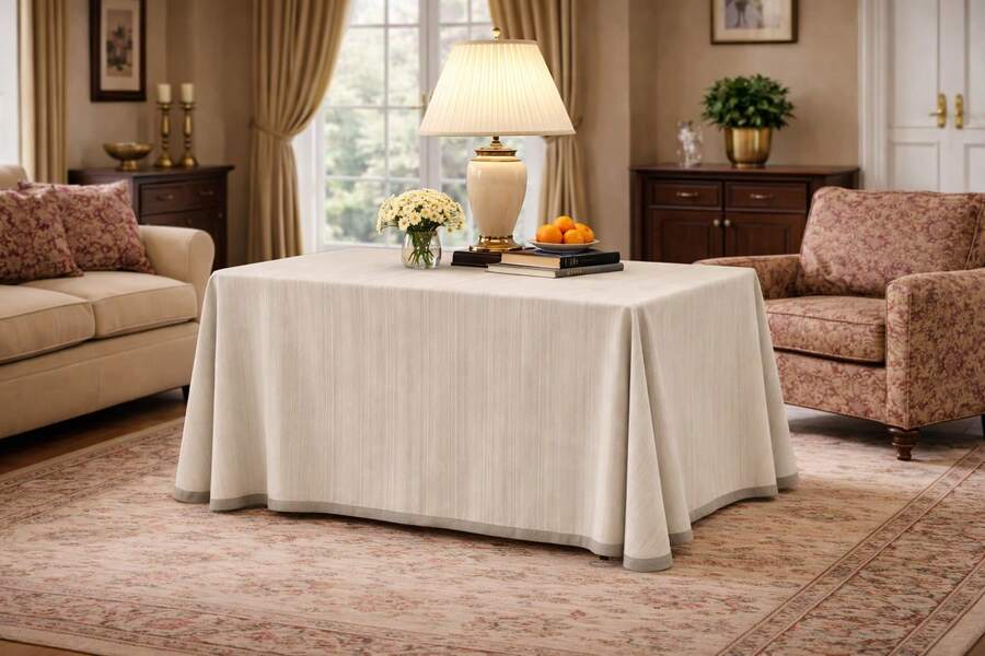 VALENTIA HOME Falda Mesa Camilla Riba | Ropa Mesa Camilla Cuadrada | Mesa 60x110cm, 70x120cm, 90x90cm |75 cm de Altura | Mesa Camilla Suave y Resistente |Tejido Primavera, Verano y Otoño | 12 colores | Ropa Mesa Camilla Fabricada en España"✅Entrega 24/48h" - Crudo - Ver 1
