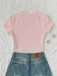 Camiseta corta de mujer de ajuste ceñido con estampado de lentejuelas y perlas de imitación, una prenda imprescindible para el verano, una camiseta de moda y con estilo, adecuada como regalo para hermanas, madres, Día de la Madre, una prenda casual - Rosa - Ver 2