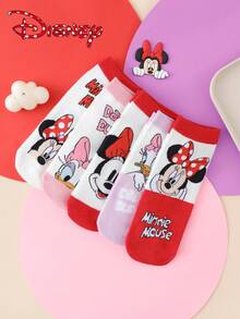 Disney 1/5双迪士尼女士短袜 - 米妮和黛西可爱卡通图案粉色时尚英文字母 - 轻便透气男女通用，适合日常休闲穿着，四季皆宜 - 彩色 - 查看 6