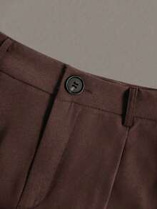 Pantalones de traje de mujer de cintura alta vintage, corte holgado, efecto drapeado, adecuados para otoño, apropiados para uso en la oficina en primavera - Marrón 3 - Ver 4
