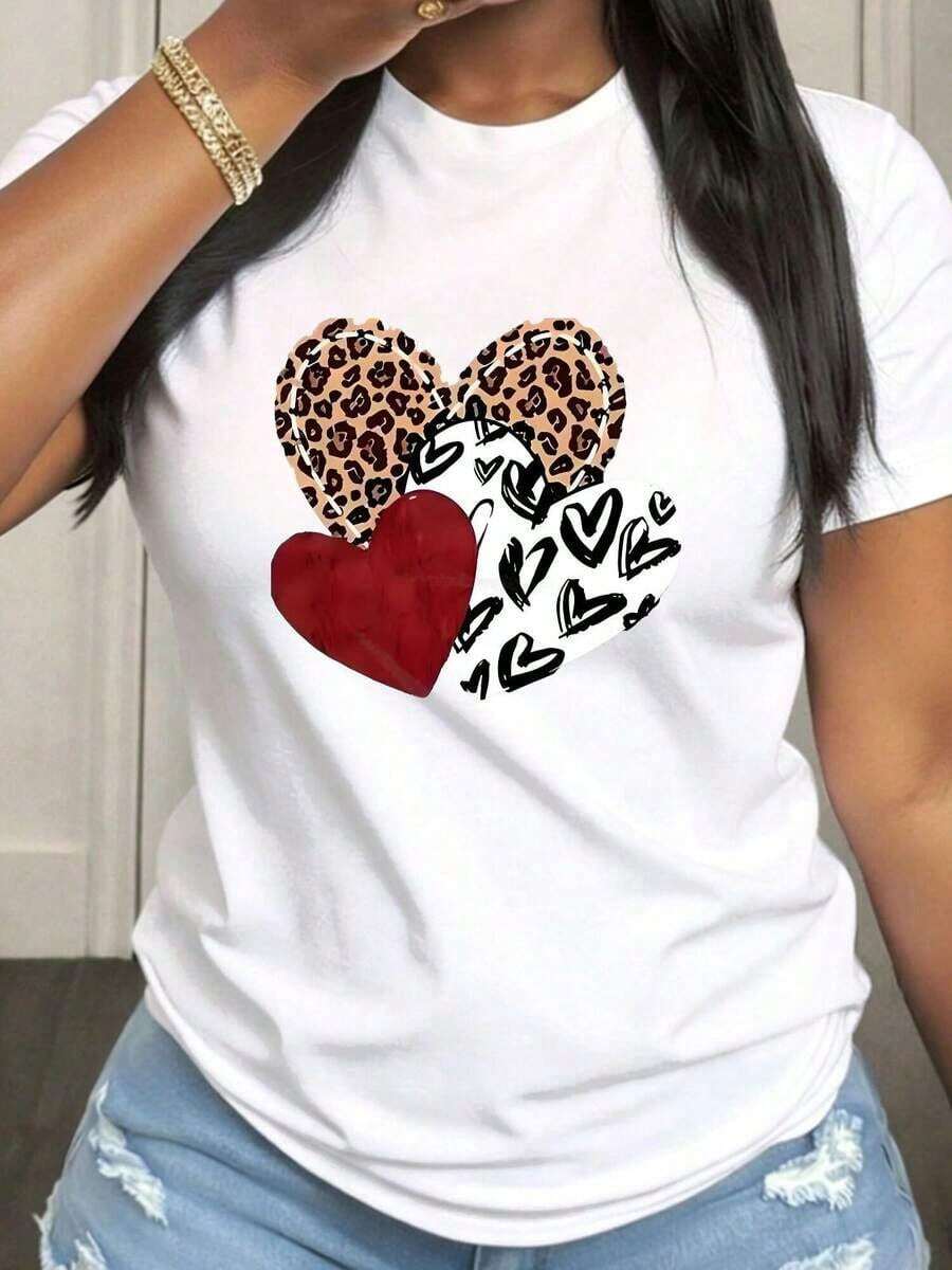 1 Piece Women's T-Shirt For Love Festival And Mother's Day, Short Sleeve, Round Neck, Casual Style, With Medium Elasticity Fabric, Suitable For Spring, Summer And Autumn, Machine Washable, Fun Design, 180g, 100% Cotton. - 白色 - 查看 1