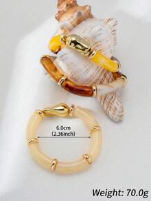 3pcs Bohemian Style Resin & Acrylic Bangle Bracelet Set - Multicolor - View 5