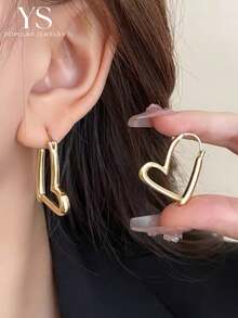 1 par de pendientes de aro con forma de corazón, regalo de joyería elegante para el Día de San Valentín, adecuado para uso diario - Versión B con forma de corazón - Ver 2