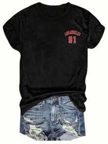 Plus Size Short Sleeve T-Shirt For Women - Casual Round Neck Blouse With A And H Silhouette, Loose Fit, Medium Stretch Fabric, Casual Spring-Summer Outfit, Machine Washable Tunic For Stylish Outfits With Jeans (Chinese Multicolor Options) Y2k T-Shirt Shirt - 黑色 - 查看 3