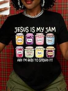 ClassicJesus Is My Jam And Im Here To Spread It Faith Prayer Blissed Eternal Love Grace Hope Believe Camiseta Cristiana para Mujer Idea de Regalo Religioso Ropa de Iglesia Mensaje Inspirador Camiseta Blanca Blusas Casuales para Mujer - Negro - Ver 7