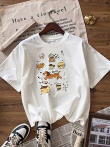 Cute And Relaxed Print Short-Sleeve T-Shirt, Fashionable Short-Sleeve T-Shirt For Spring And Summer 2026, Made In Mexico, 180 Grams. Cartoon Print, Couple Design, Suitable For Indoor Or Outdoor Wear. Crew Neck, Unisex, Ideal For Office And Leisure. One-Piece Pack. - WH-P631577SLNDXZGY444 - 查看 4