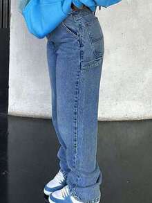 2026 Nuevos Jeans de Pierna Recta Holgados para Mujer, Lavado Vintage, Elegante y de Moda, Estilo Streetwear Y2K, Tela No Elástica, Adecuado para Uso Casual de Primavera/Verano, Negro - Azul - Ver 4