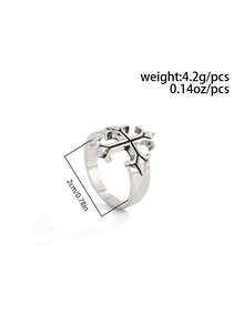 1 pieza Anillo de cruz gótico, anillo ajustable de estilo punk vintage desgastado de plata asimétrica, accesorio de moda callejera para hombres - Plata antigua - Ver 8