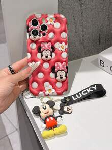 Disney Mickey Mouse Clubhouse Phone Case : 3D Fluffy Pattern Border Protector Phone Soft Phone Case With A Free Cute Mickey Bracelet Chain Lanyard, Mickey, Minnie, Goofy, Donald Duck, Daisy Duck, Pluto, For Apple 17 Promax 17 Pro 16 15 14 13 12 11 Pro Max XS Max X XR Soft Cover Summer Phone Case - trắng - Xem 3
