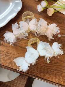 1/2个少女仙女薄纱蝴蝶发爪夹，奢华水钻流苏发爪，温柔美观的半扎发和盘发发饰 - 彩色 - 查看 13