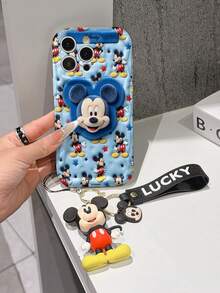 Disney Mickey Mouse Clubhouse Phone Case : 3D Fluffy Pattern Border Protector Phone Soft Phone Case With A Free Cute Mickey Bracelet Chain Lanyard, Mickey, Minnie, Goofy, Donald Duck, Daisy Duck, Pluto, For Apple 17 Promax 17 Pro 16 15 14 13 12 11 Pro Max XS Max X XR Soft Cover Summer Phone Case - 白色 - 查看 3