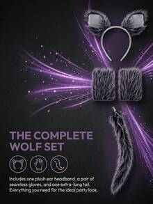3 pièces/set Accessoires de costume de loup gris mignon comprenant un serre-tête avec oreilles de loup gris, des gants et une queue, convient pour l'Halloween, le cosplay, les fêtes à thème, les jeux de rôle, Pâques, le carnaval, Noël, la Saint-Valentin et les décorations pour représentations sur scène - Multicolore - Voir 11