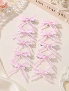 24/10pcs Girls Lace & Mesh Bow Hair Clips, Suitable For Daily Use - Multicolor - View 9