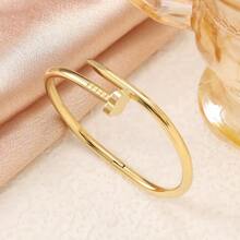 3pcs/1pc Stainless Steel Elegant Rhinestone Four-Leaf Clover Stud Bracelet Set, Stackable Women's Bangle - Gold - View 9
