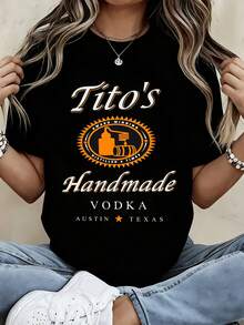 Titos Handmade Vodka Logo T Shirt Women Casual Short Sleeve Top White Cotton Graphic Tee Fashion Shirt - màu đen - Xem 2