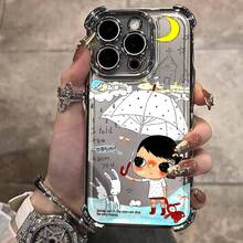 Funda para teléfono: Diseño de niña de dibujos animados con paraguas, compatible con 17, 16, 16e, 15, 14, 13, 12, 11, 11 Pro, X, XR, XS, 8, Plus, marco electrochapado, cubierta trasera suave transparente a prueba de caídas - Colores mezclados - Ver 2