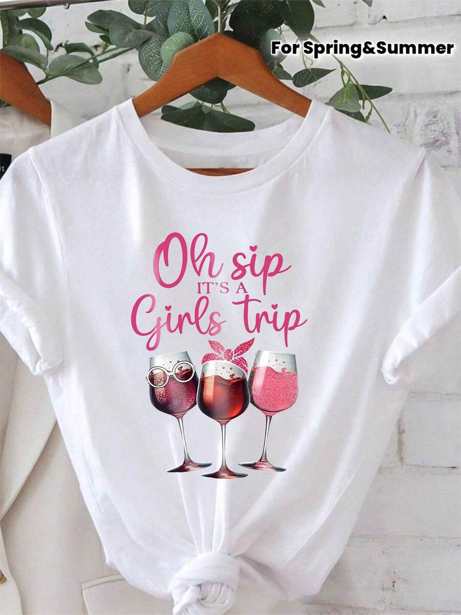 ¡Oh, ¡un viaje! Camiseta de manga corta con cuello redondo para mujer, con gráfico estampado para primavera y verano, perfecta para salidas informales, regalos festivos y reuniones con amigas - Blanco - Ver 1