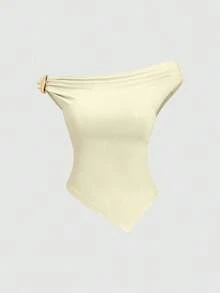 Sweetro Conjunto de 3 piezas de moda europea y americana para mujer en unicolor, con decoración metálica, dobladillo retorcido y dobladillo asimétrico, camiseta casual y versátil para uso diario - Multicolor 14 - Ver 8