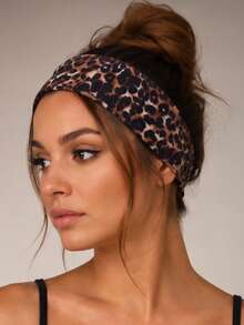 4pcs Solid Color, Leopard Print, Fabric Elastic Headbands, Sporty Leopard Print Headwraps, Yoga Headbands, Hair Ties, Sweatbands, Versatile Hair Accessories For Women & Girls, Summer Headbands, Beach Headwraps - Multicolor - View 4