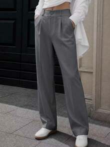 505 Women's Dress Pants, High Waist, Casual, Sophisticated, Elegant, Modern, Casual, Blogger, National Shipping Refresh Your Summer Promo Summer 3.3 Striped Pants, Women's Mo Fashion - 灰色 - 查看 4