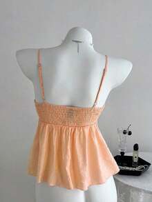 Camiseta de tirantes con volantes de unicolor lindo para damas, ropa de verano para la universidad - Naranja - Ver 2