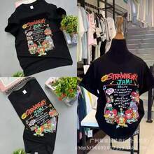 Camiseta para mujer con cuello redondo y estampado bordado, estilo streetwear holgado, ideal para uso diario y  urbanas - Negro - Ver 8