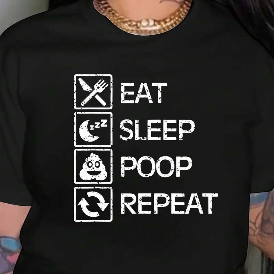 Graphic Playful T-Shirt fclothes Women "Come, Sleep, Poop, Repeat" - Soft, Lightweight with Crew Neck Shclothest Sleeve with Iconic Print, Supericloth - Negro - Ver 1