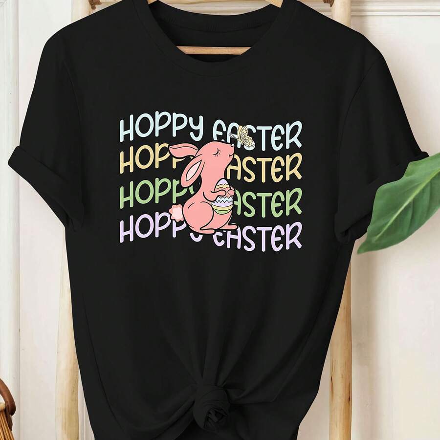 Essential Comfclothestable Women's T-Shirt, Soft Round Neck, Fashionable Print - Hitam - View 1