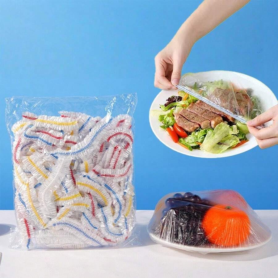 500pcs Stretchable Transparent Plastic Food Wrap, Leak-Proof Dust-Proof Plastic Packaging Film, Reusable Bowl Covers, Suitable For Household Food Storage (Also Available In 300/200/100/10pcs Sets)
