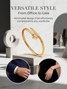 1 pieza Brazalete abierto de acero inoxidable con trébol de cristal de alta gama y versátil, adecuado para ocasiones formales de mujeres - Pulsera abierta - Ver 1