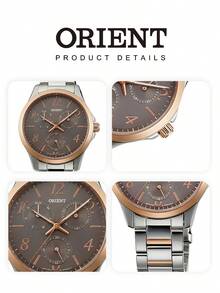 Orient 女士复古方形表盘腕表，优雅玫瑰金表壳，棕色皮表带，蓝色指针，适合日常佩戴 FSX09002K0 - 銀色 - 查看 5