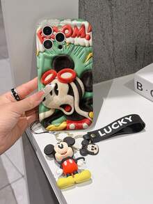 Disney Mickey Mouse Clubhouse Phone Case : 3D Fluffy Pattern Border Protector Phone Soft Phone Case With A Free Cute Mickey Bracelet Chain Lanyard, Mickey, Minnie, Goofy, Donald Duck, Daisy Duck, Pluto, For Apple 17 Promax 17 Pro 16 15 14 13 12 11 Pro Max XS Max X XR Soft Cover Summer Phone Case - 白色 - 查看 3